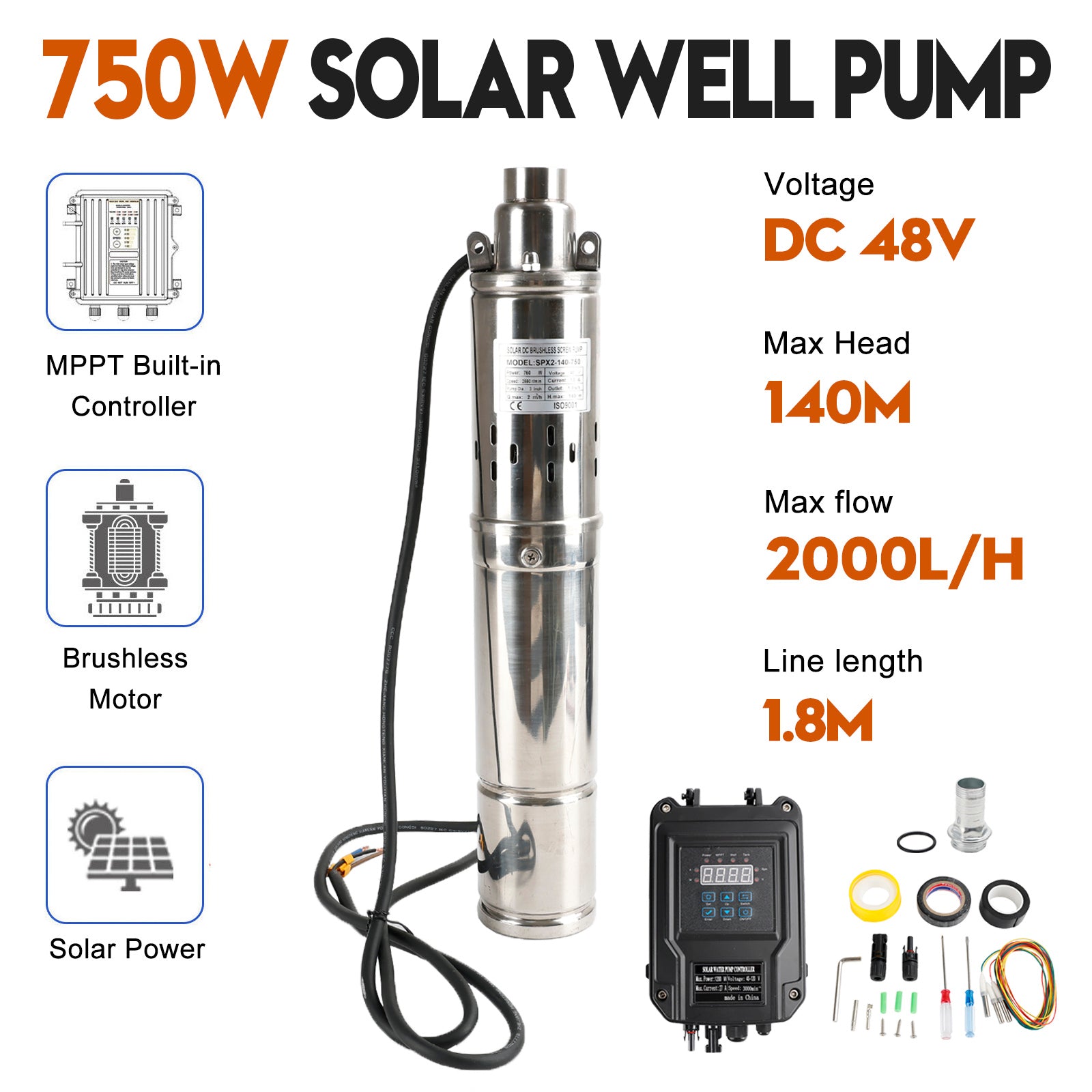 Solarpumpe Edelstahl Topteng 3 48V 750W MPPT Solar-Bohrlochpumpe – Tauchpumpe Tiefbrunnen Edelstahl Mit Schraubenförderung Solarpumpe Edelstahl Topteng 3 48V 750W MPPT Solar-Bohrlochpumpe – Tauchpumpe Tiefbrunnen Edelstahl Mit Schraubenförderung