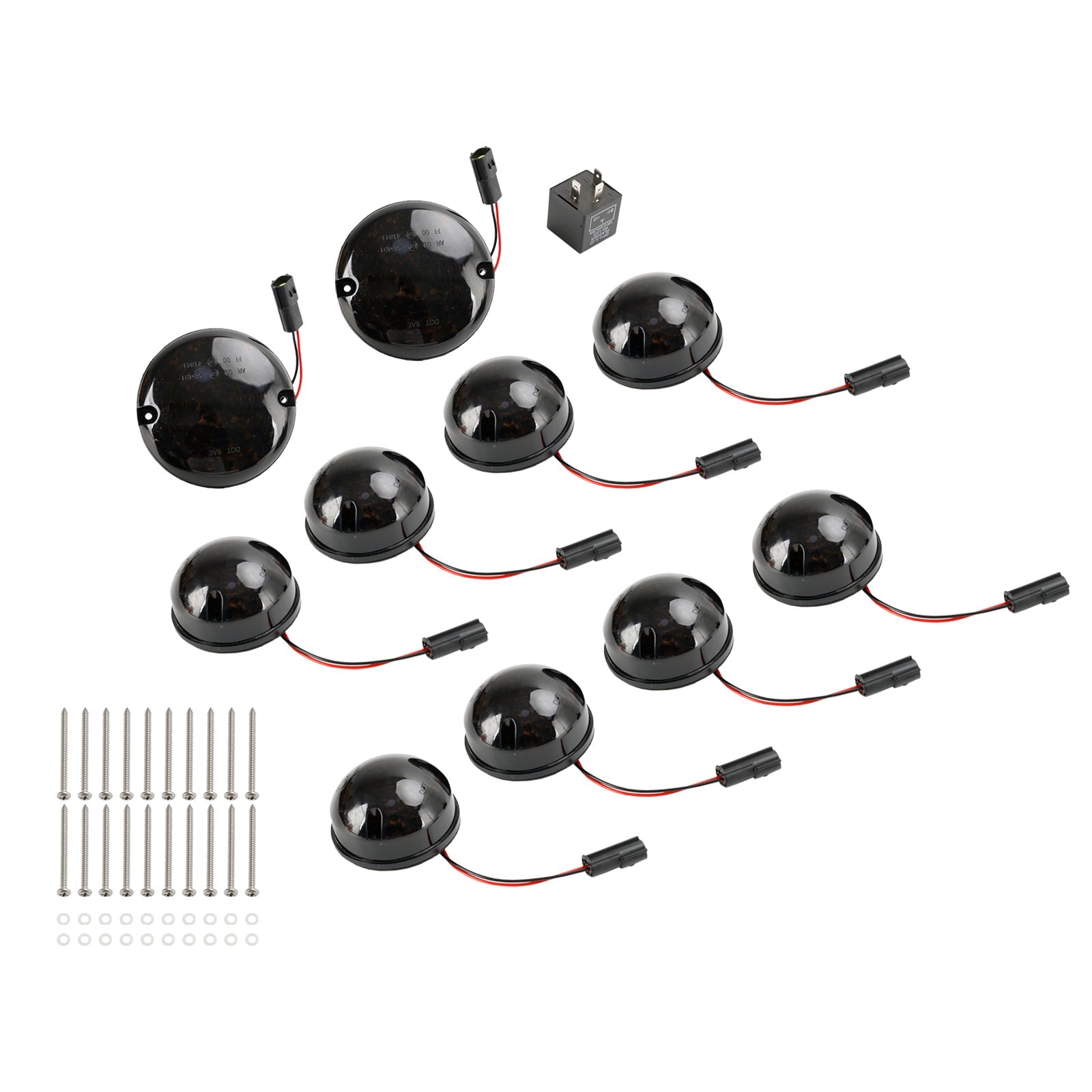 Kit 8 Fanali Led Anteriore Posteriori Laterali Lente Nero Fume Per Land Rover Defender 1983-2016 Compreso Relay CF14