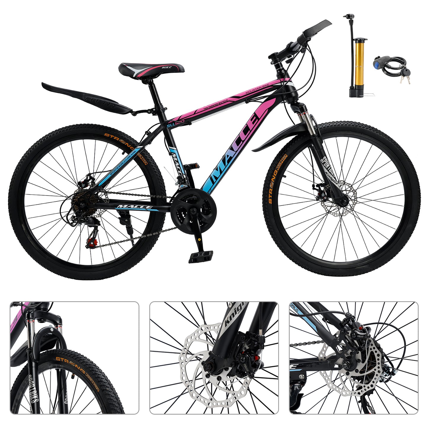 24 "Speichenrad 24 Geschwindigkeit Mountainbike Erwachsenenfahrrad Blau + Rosa