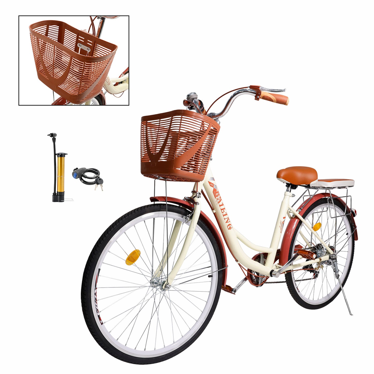 7 Gänge 26" Speichenrad Cruiser Fahrrad Damenfahrrad Mädchen Citybike Creme