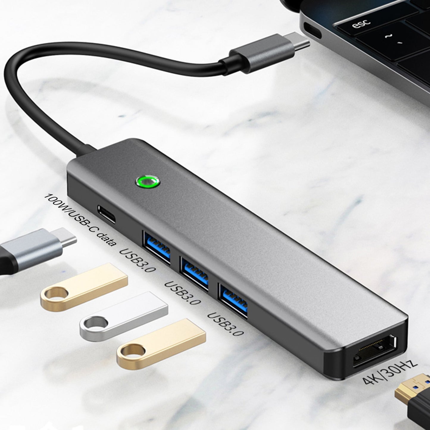 5-in-1-Typ-C-USB3.0-HDMI-PD100W-Schnittstellen-Hub-Adapter-Dock für MacBook iPad Pro