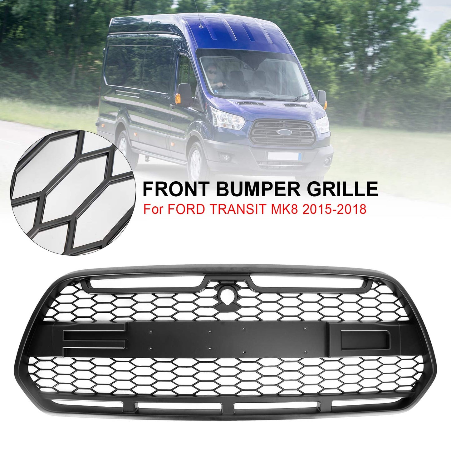 Matt Black Front Bumper Grille Grill Fit Ford Transit MK8 2015-2018 Raptor