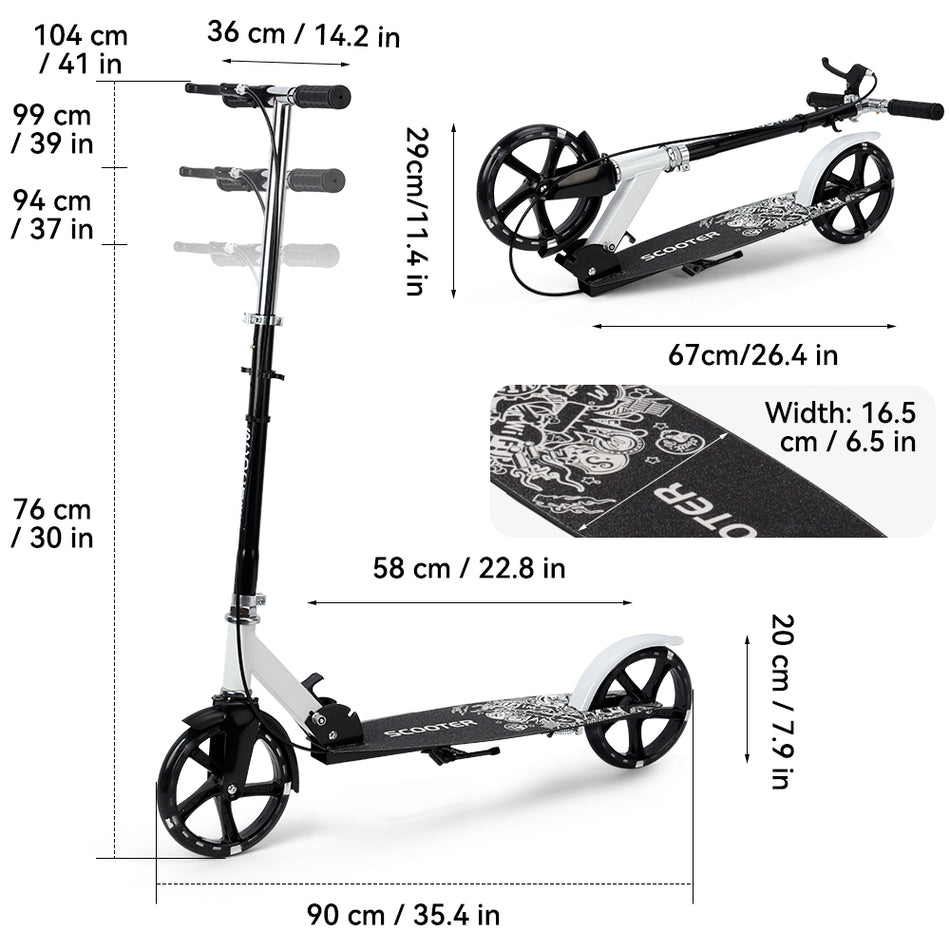 Faltbarer Pendler-Tretroller Erwachsene/Jugendliche Doppel-Sicherheitsbremsen rutschfestes Trittbrett 8" massive leuchtende PU-Reifen