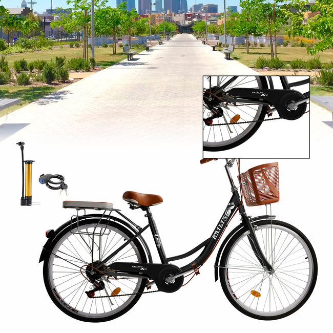 7-Gang 26" Speichenrad Cruiser Fahrrad Damenfahrrad Mädchen Citybike Schwarz