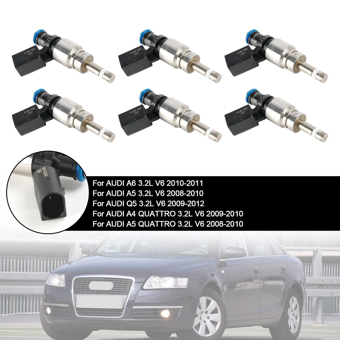 2009–2012 AUDI Q5 3.2L V6 6PCS Kraftstoffeinspritzdüse 06E906036F 0261500037