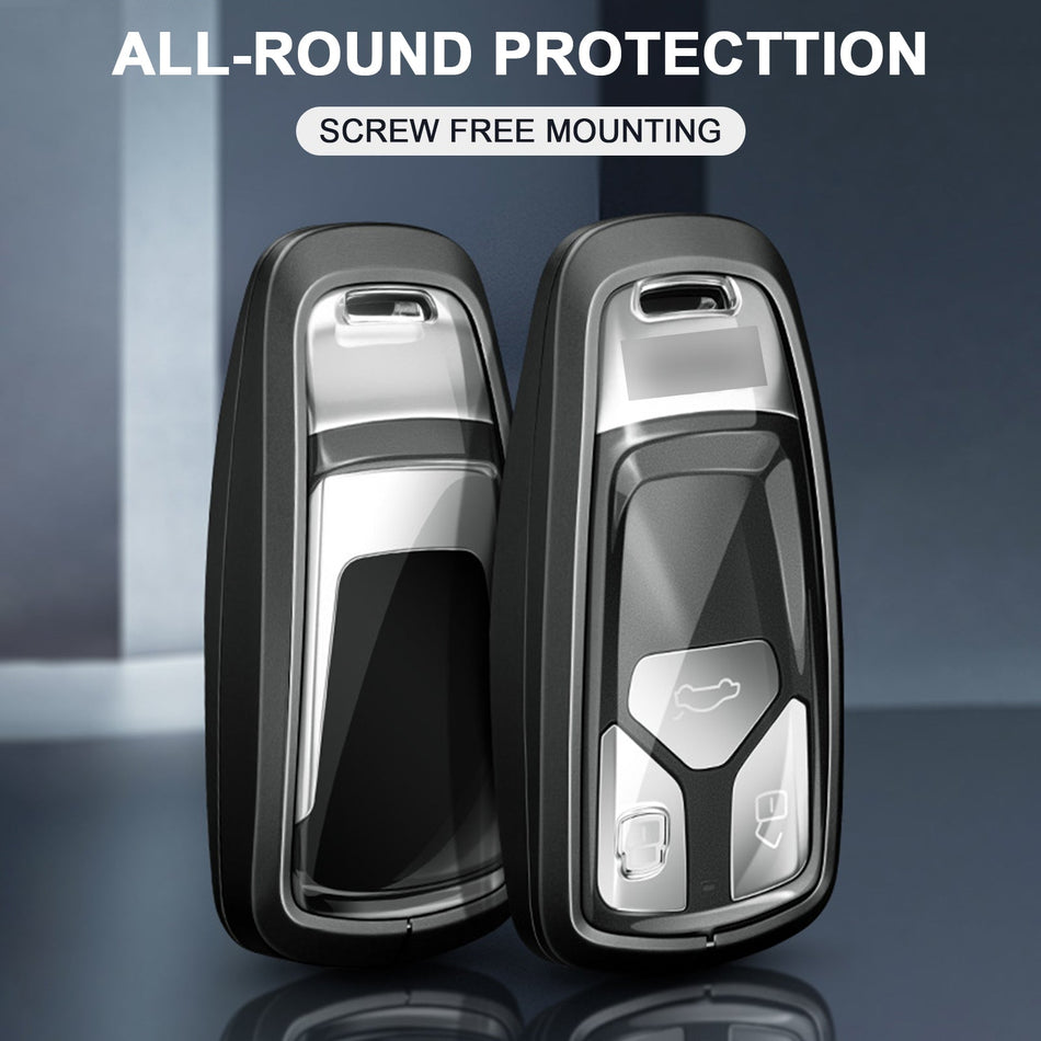 Autoschlüsselhülle aus Aluminiumlegierung mit TPU-Finish, silberfarben, mit Schnalle, passend für Audi A6L, A4L und A3
