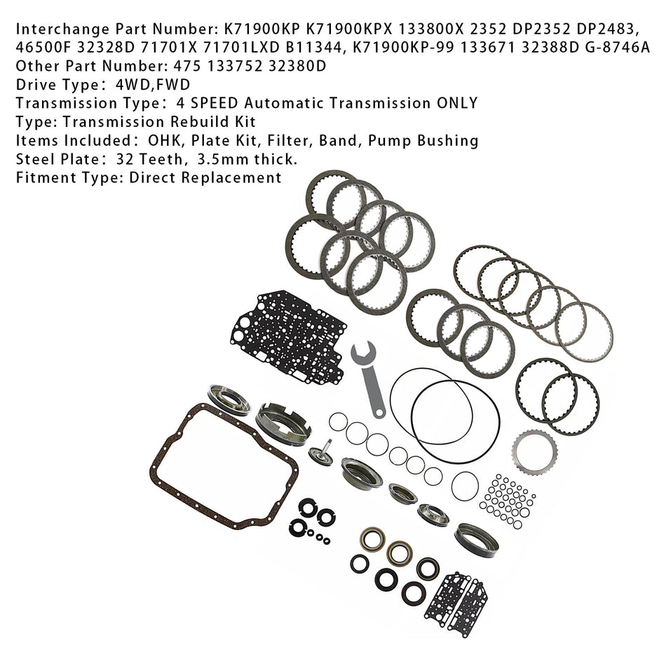 FN4A-EL 4F27E Übertragung Banner Rebuild Kit 99-UP W/Kolben Für MAZDA 3