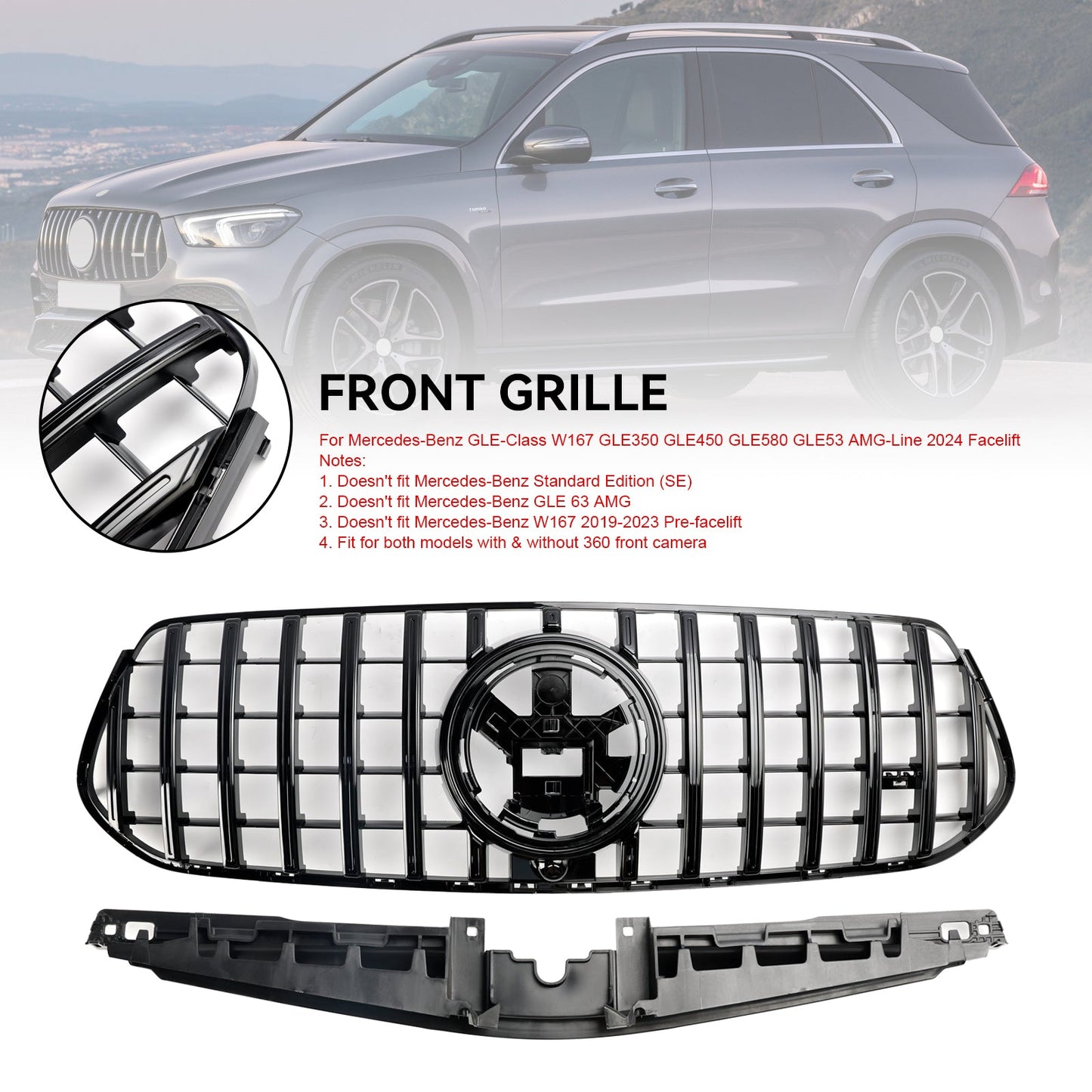 2024 Mercedes Benz W167 GLE350 GLE450 AMG-Line Frontsto?stangengrill