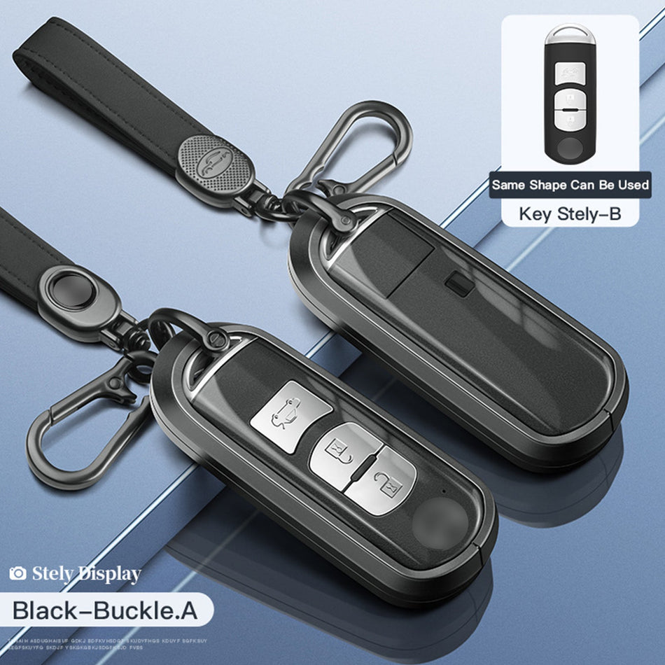 Schwarze Autoschlüsselhülle aus Aluminiumlegierung mit TPU-Technologie und Schnalle für Mazda CX-4 und CX-5