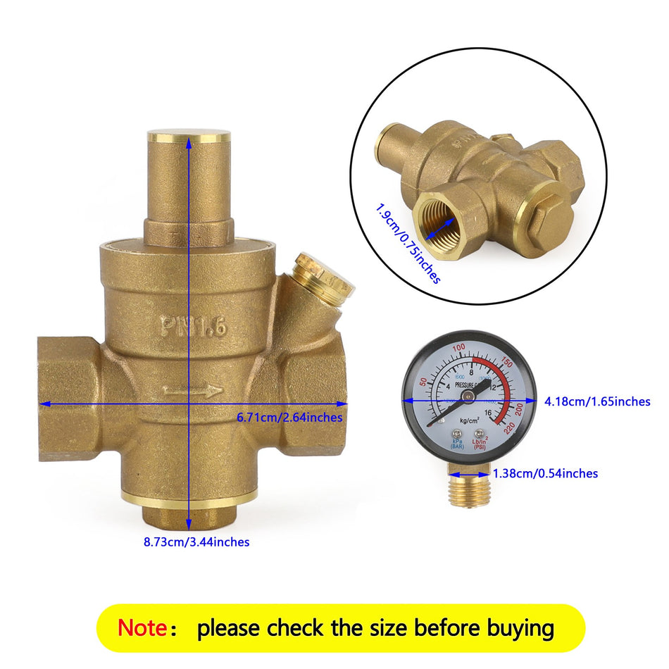 1/2" DN15 Druckminderer Druckregler Für Wasser Manometer De