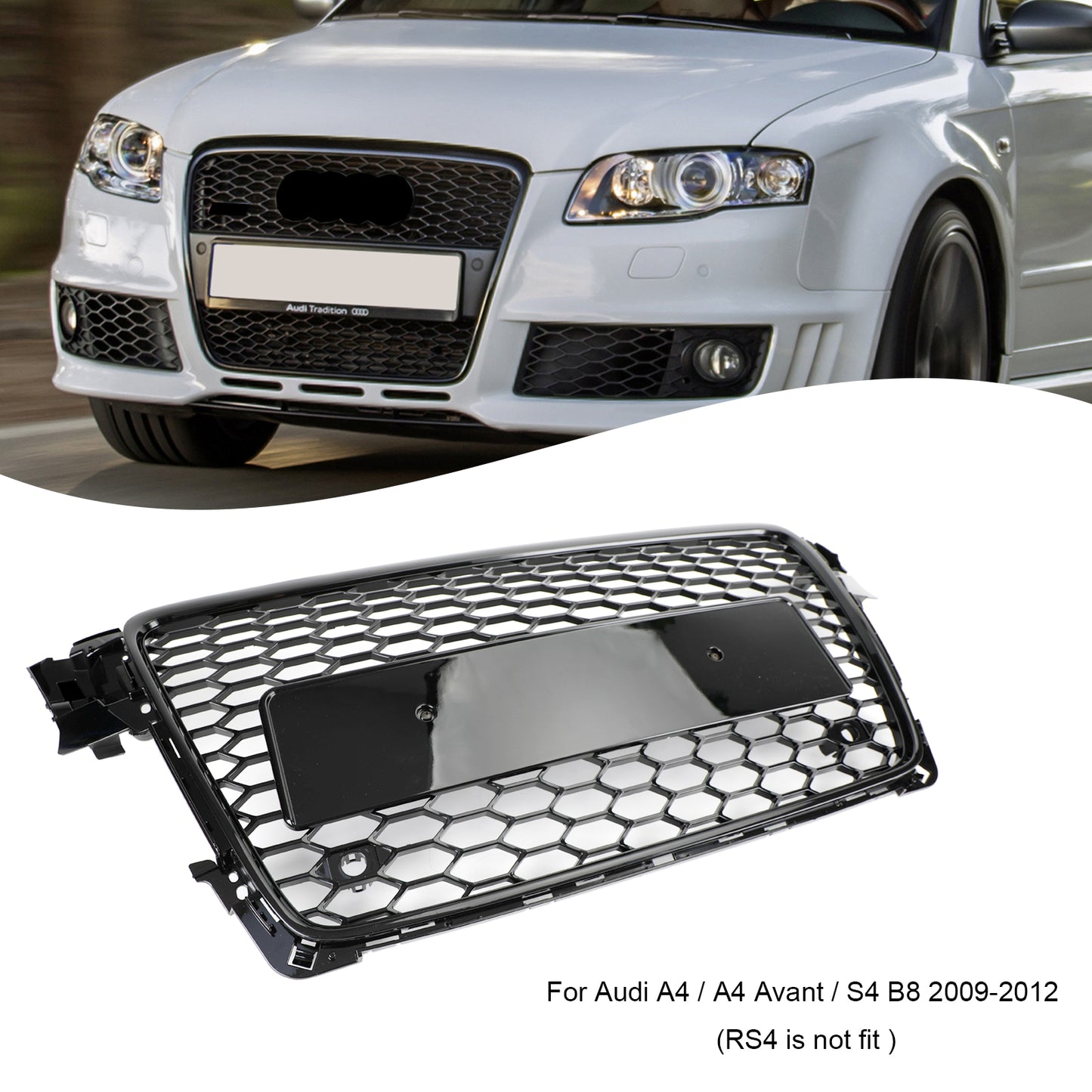 RS4 Style Honeycomb Sport Mesh Hex Grille Grill Fit Audi A4/S4 B8 2009-2012