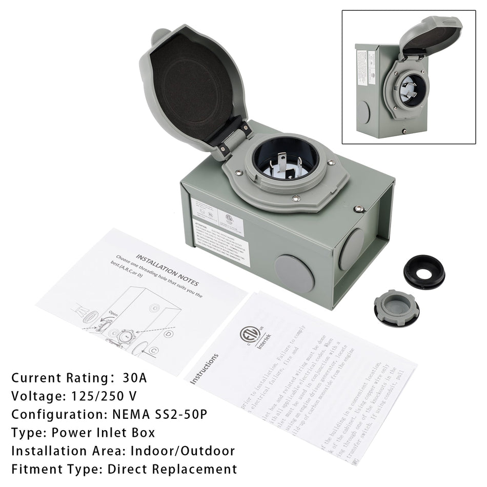 30-A-Stromanschlusskasten für Wohnmobilgeneratoren, NEMA SS2-50P, 125/250 V