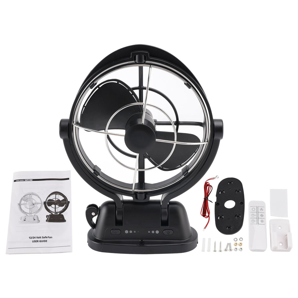12V/24V Lüfter mit automatischer Spannungserkennung und geringem Stromverbrauch für Boote und Wohnmobile, Schwarz