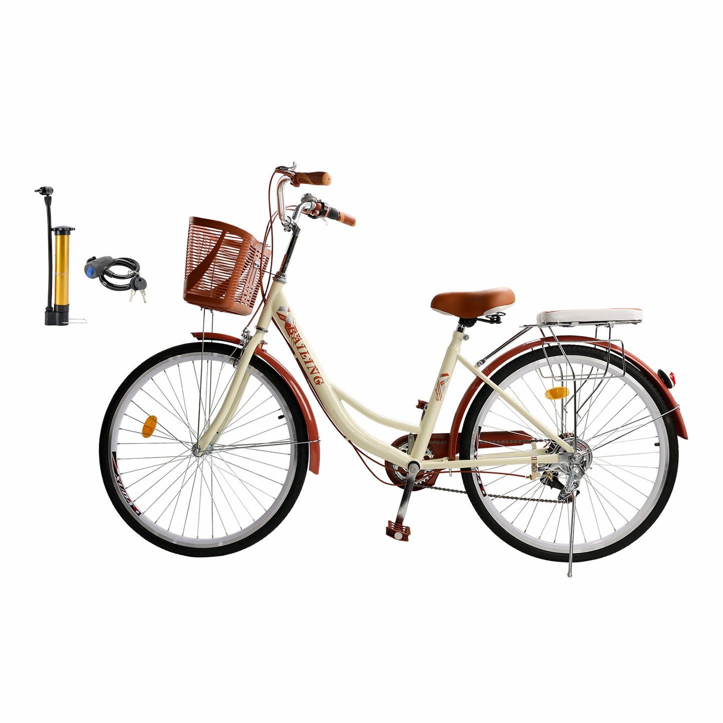 7 Gänge 26" Speichenrad Cruiser Fahrrad Damenfahrrad Mädchen Citybike Creme