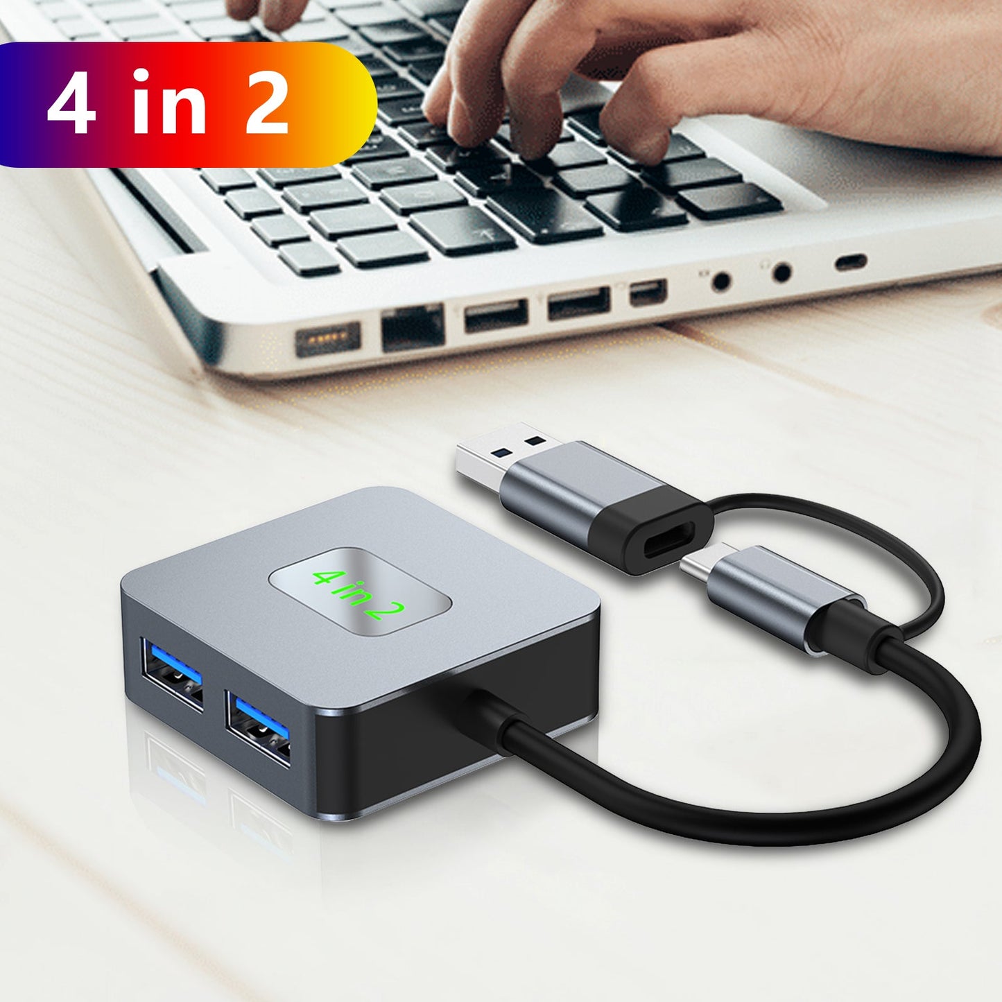 4-in-2 Typ-C + USB zu USB3.2 * 4 Schnittstellen-Hub-Adapter-Dock für MacBook iPad 15