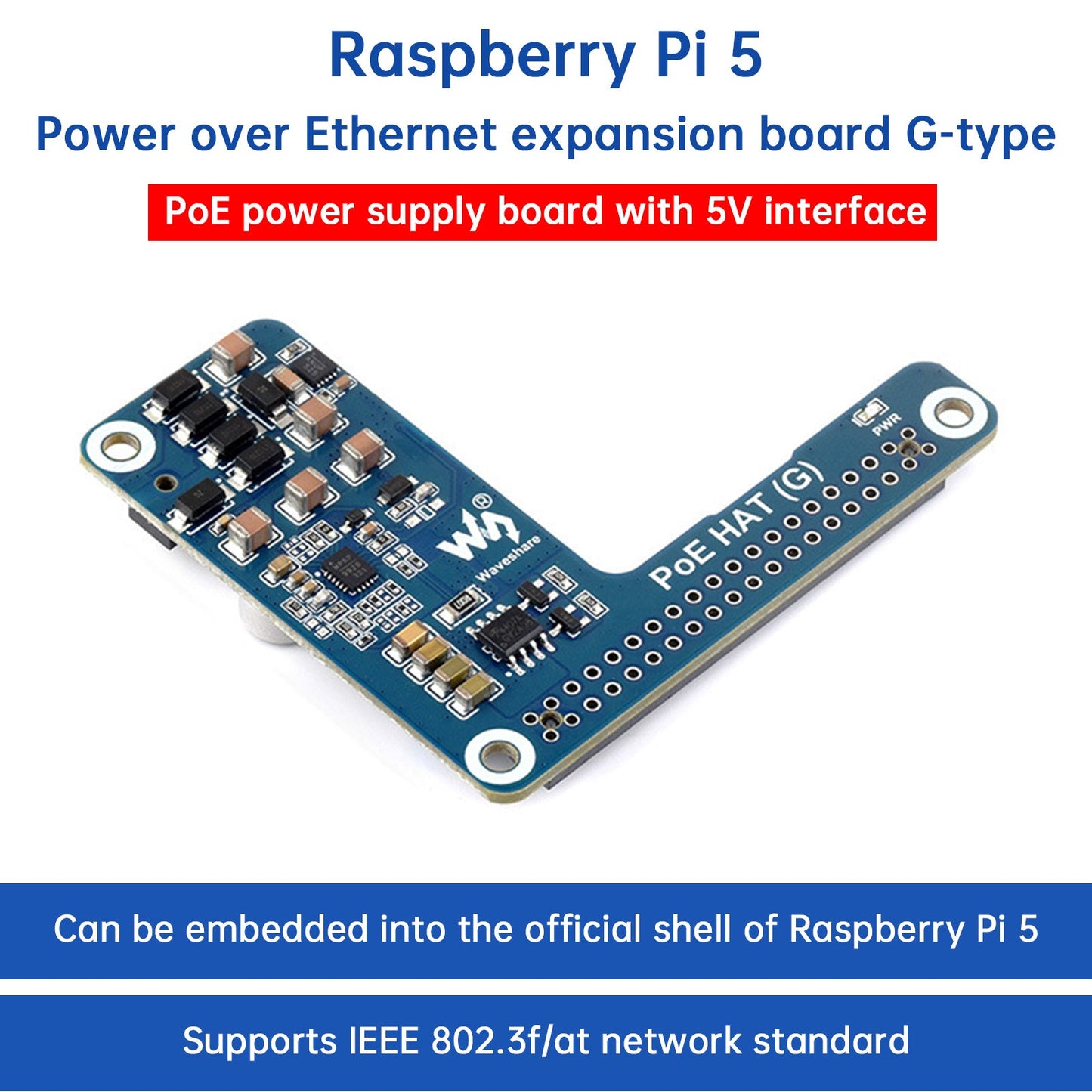 Raspberry Pi 5 Ethernet-Erweiterungskarte PoE-Stromversorgungsmodul 802.3af/at