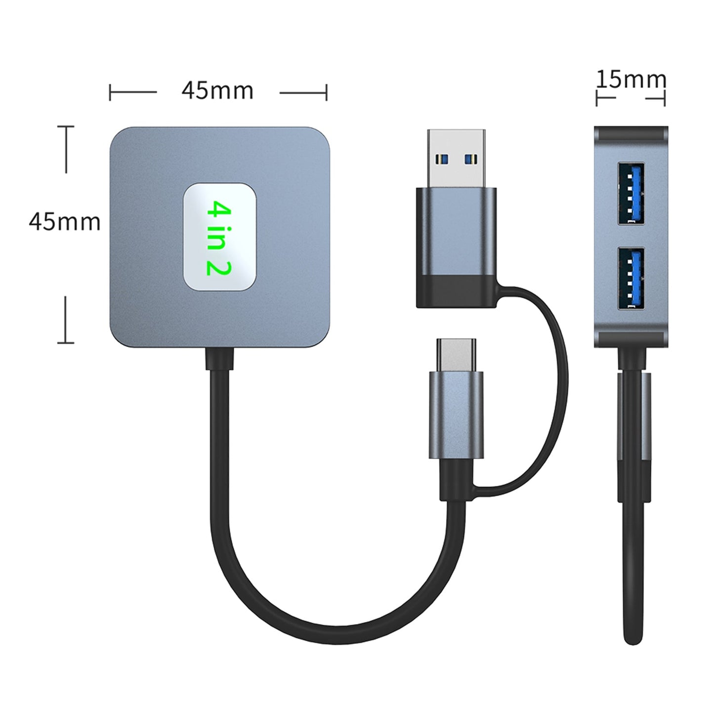 4-in-2 Typ-C + USB zu USB3.2 * 4 Schnittstellen-Hub-Adapter-Dock für MacBook iPad 15