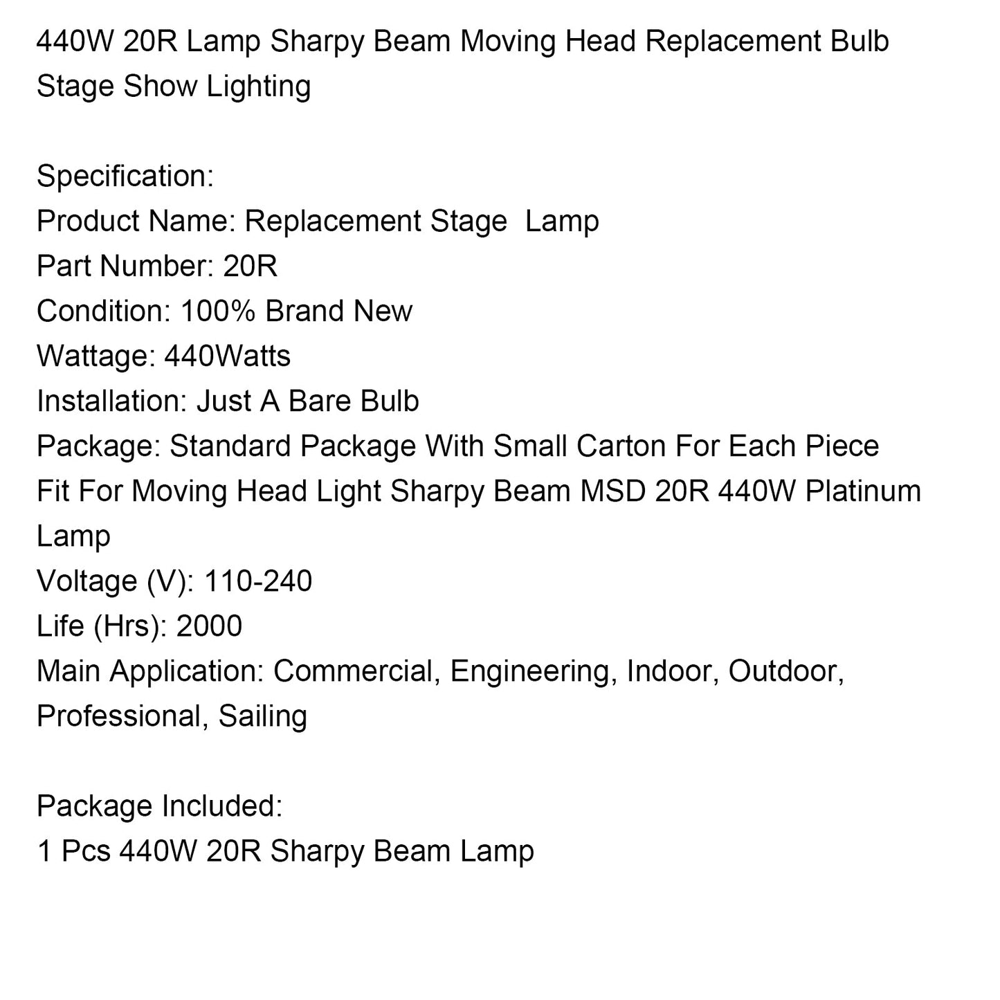 MSD 20R 440W Lampe Sharpy Beam Moving Head Ersatzbirne Bühnenshow-Beleuchtung