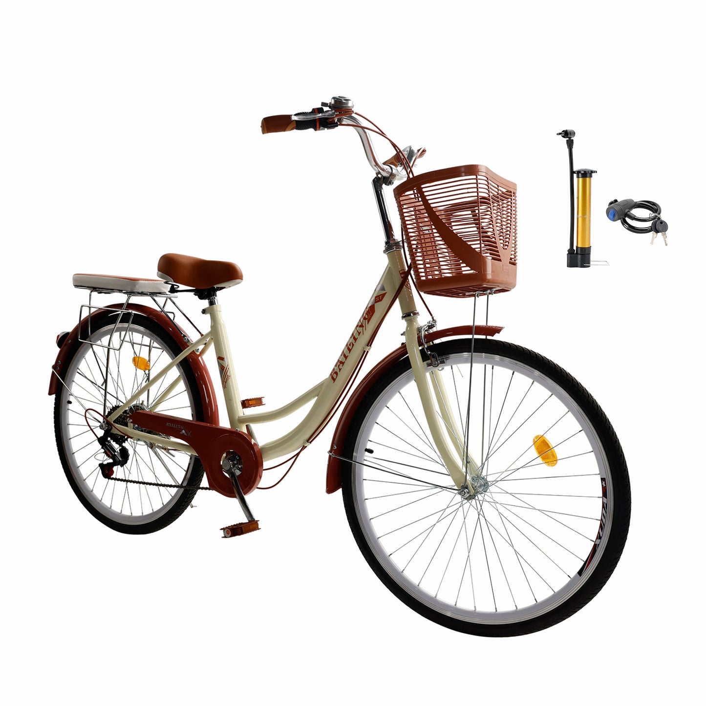 7 Gänge 26" Speichenrad Cruiser Fahrrad Damenfahrrad Mädchen Citybike Creme