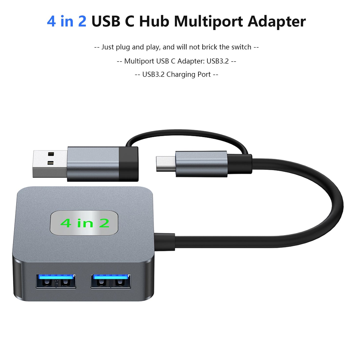 4-in-2 Typ-C + USB zu USB3.2 * 4 Schnittstellen-Hub-Adapter-Dock für MacBook iPad 15