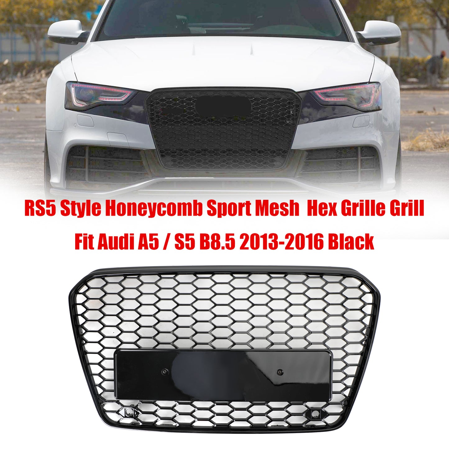 RS5 Style Honeycomb Mesh Front Bumper Grille Grill Fit Audi A5 S5 B8.5 2013-2016