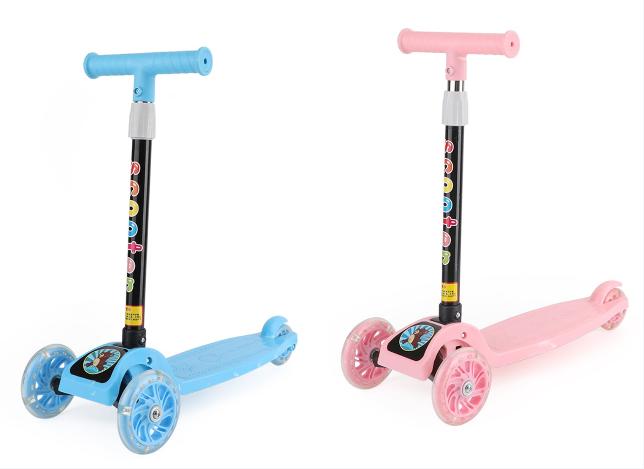 2-in-1 Kinderroller mit Klappsitz, LED 3-Rad Scooter, Höhenverstellbar & Faltbar – Blau/Rosa