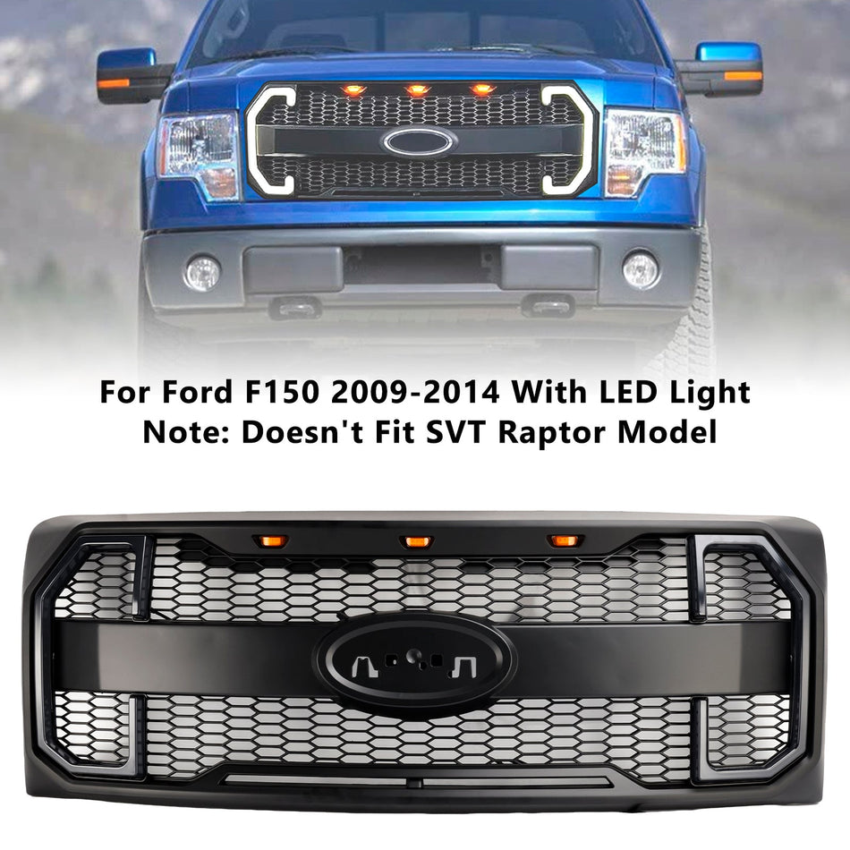 2009–2014 Ford F150 Mattschwarz Raptor Style Frontstoßstangengrill Grill W/LED