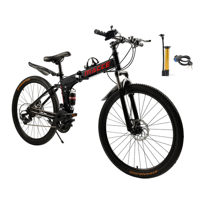 26" Räder 27 Gang Doppelscheibenbremse Klapp-Mountainbike MTB für Erwachsene Schwarz