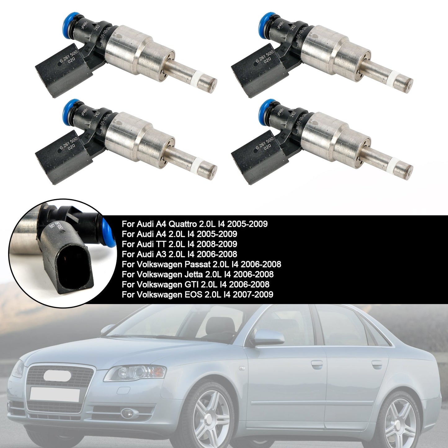 2005-2009 Audi A4 Quattro 2.0L I4 4-teiliges Kraftstoffeinspritzventil 06F906036A