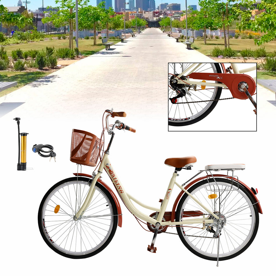 7 G?nge 26" Speichenrad Cruiser Fahrrad Damenfahrrad M?dchen Citybike Creme