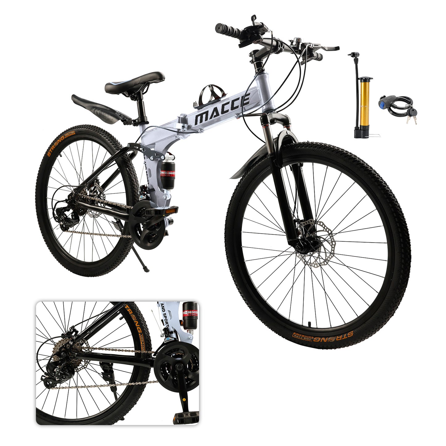 26" Räder 27 Gang Doppelscheibenbremse Klapp-Mountainbike MTB für Erwachsene Weiß