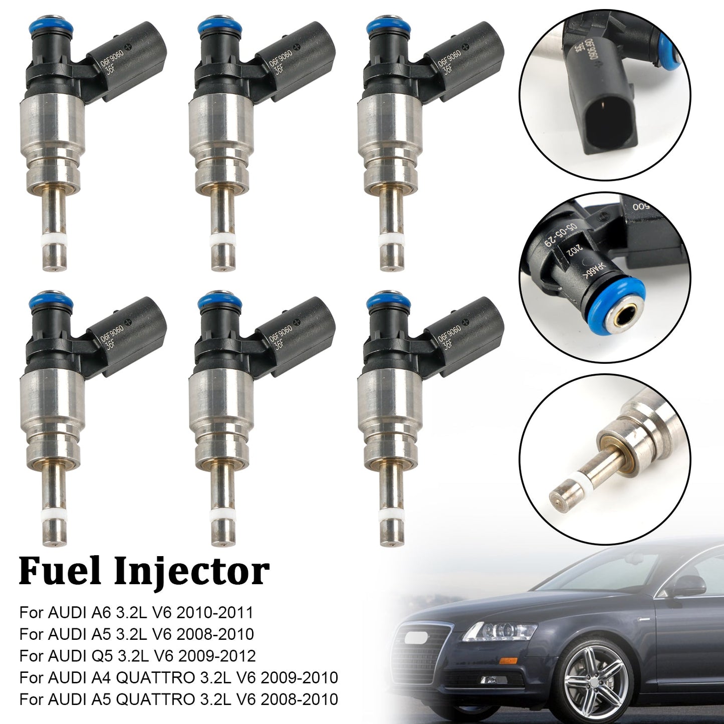 2010-2011 AUDI A6 3.2L V6 6PCS Kraftstoffeinspritzdüse 06E906036F 0261500037