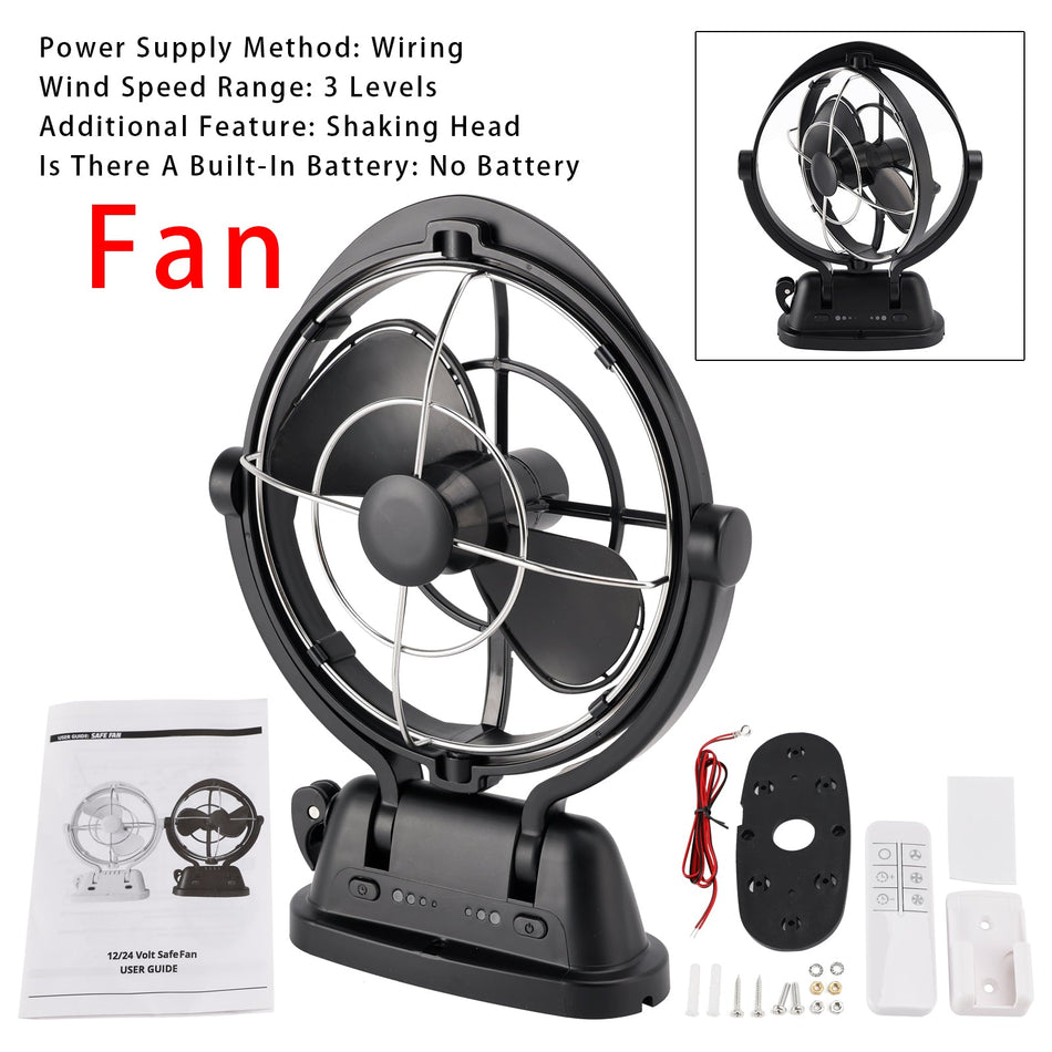12V/24V Lüfter mit automatischer Spannungserkennung und geringem Stromverbrauch für Boote und Wohnmobile, Schwarz