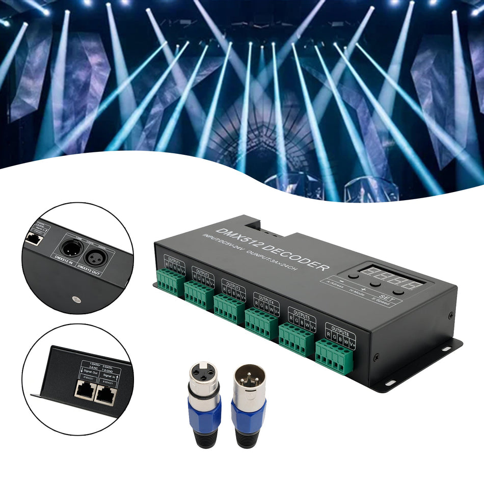 24-Kanal DMX 512 Decoder RGBW PWM Dimmer Treiber LED Streifen Licht Controller