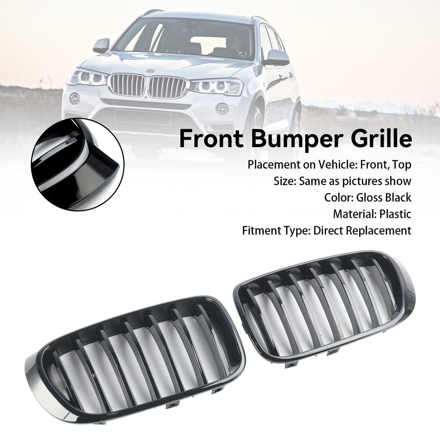 Glänzend schwarz Frontstoßstange Nierengrill Grille für BMW X3 X4 F25 F26 2014-2017