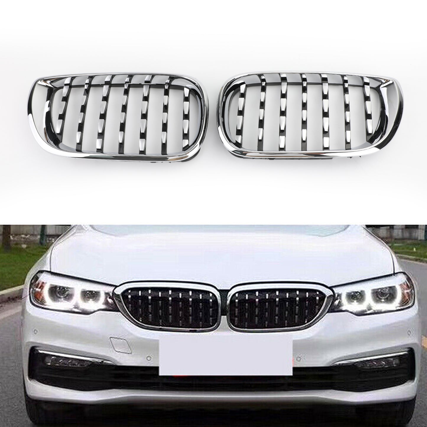 Pair Chrome Diamond Grille For BMW E46 Saloon/Touring Facelift 2002-2005 4Dr