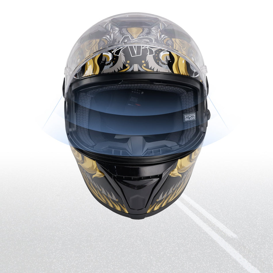 DOT Motorradhelm für Erwachsene, Street, Integralhelm, Schwarz/Gold