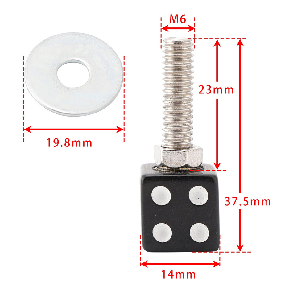 2x Custom DICE Kennzeichenschraube Schwarz Kunststoff Motorrad Chopper Bobber