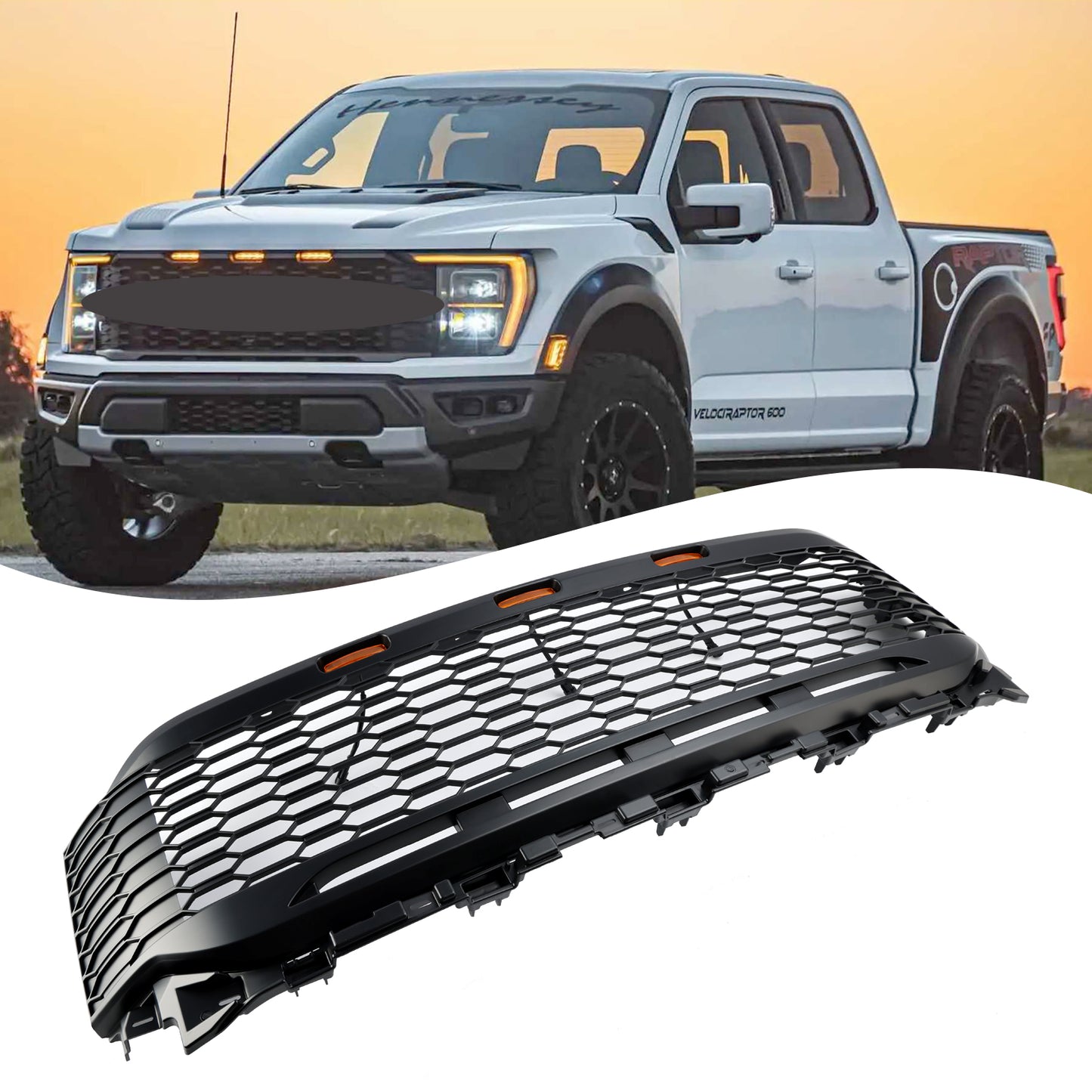 Replacement ABS Front Bumper Grill Grille Für Ford F150 2021-2023 Raptor W/ LED