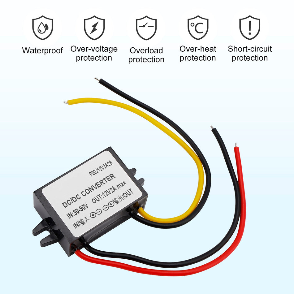 Wasserdichter DC 30-90V bis 12V 2A 24W Step-Down-Stromversorgungskonverter-Regler