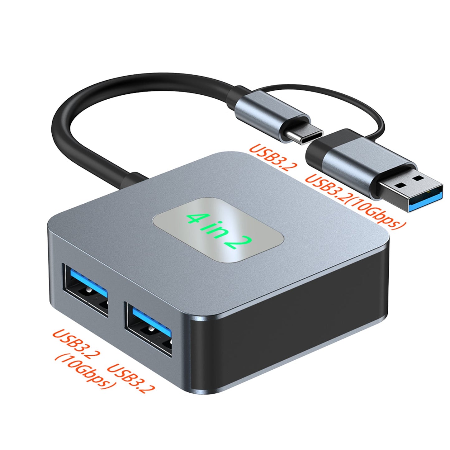 4-in-2 Typ-C + USB zu USB3.2 * 4 Schnittstellen-Hub-Adapter-Dock für MacBook iPad 15