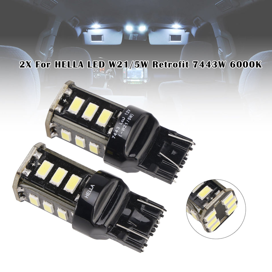 2X Für HELLA LED Retrofit 7443W Keil T5 12V 3W W21/5W 6000K