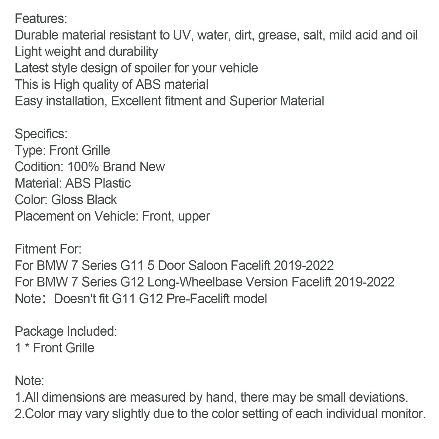2019–2022 BMW 7er G11 G12 Kühlergrill mit Einzellamelle, schwarz gl?nzend