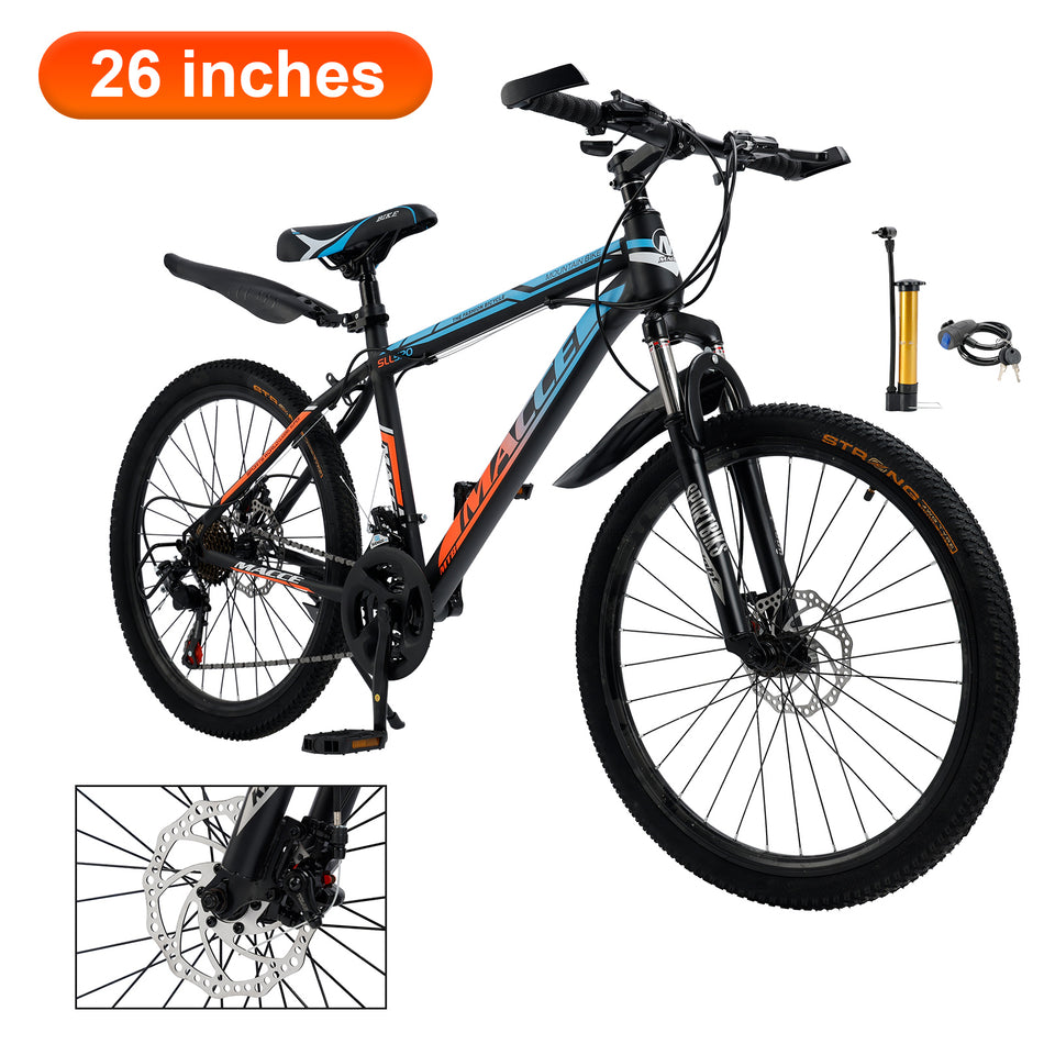 26" Speichenrad 24-Gang Mountainbike Erwachsenenrad MTB mit Schutzblech Blau+Orange