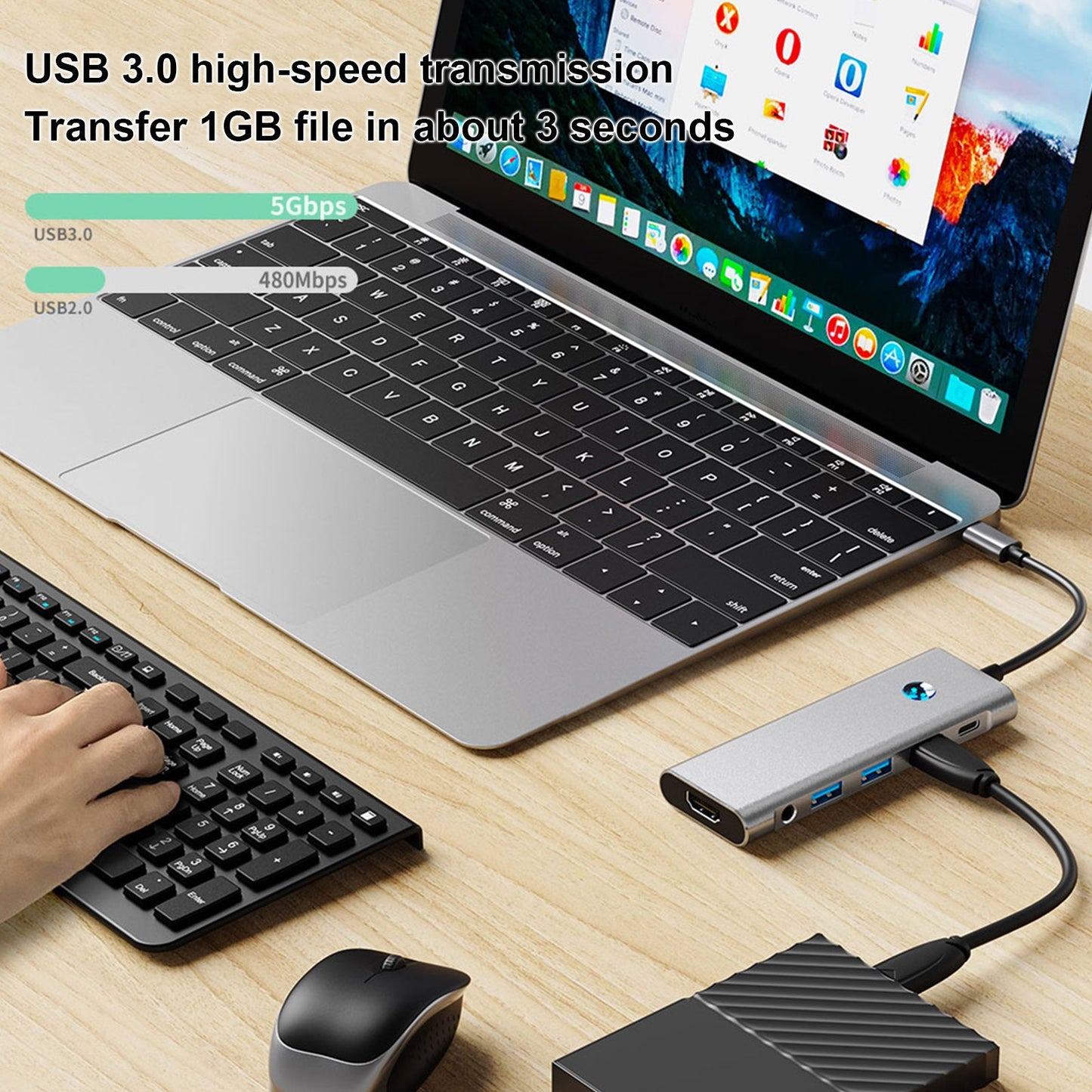 9 in 1 TYPE-C + USB3.0 USB2.0 HDMI SD/TF PD100W Audio Datenschnittstelle Hub Adapter