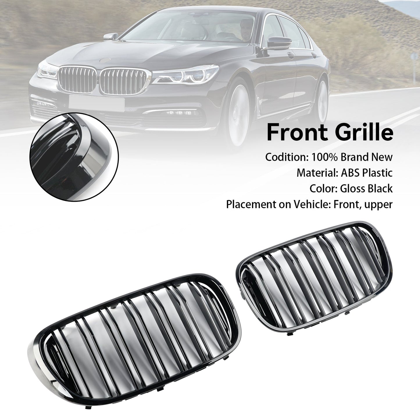 07.2015-01.2019 BMW 7er G11 Langer Radstand Vor-Facelift Schwarzer Nierengrill mit 2 Lamellen vorn