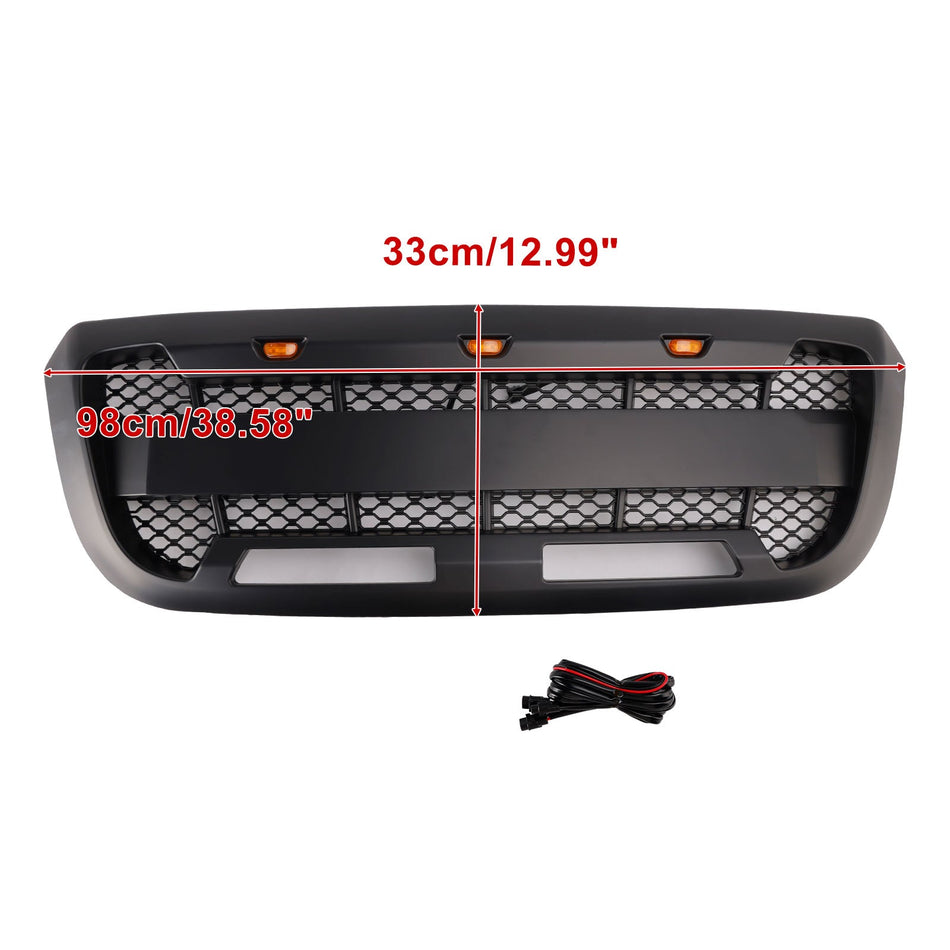 Frontstoßstangengrill mit LED-Beleuchtung, mattschwarz, passend für Ford Ranger (2004–2011).