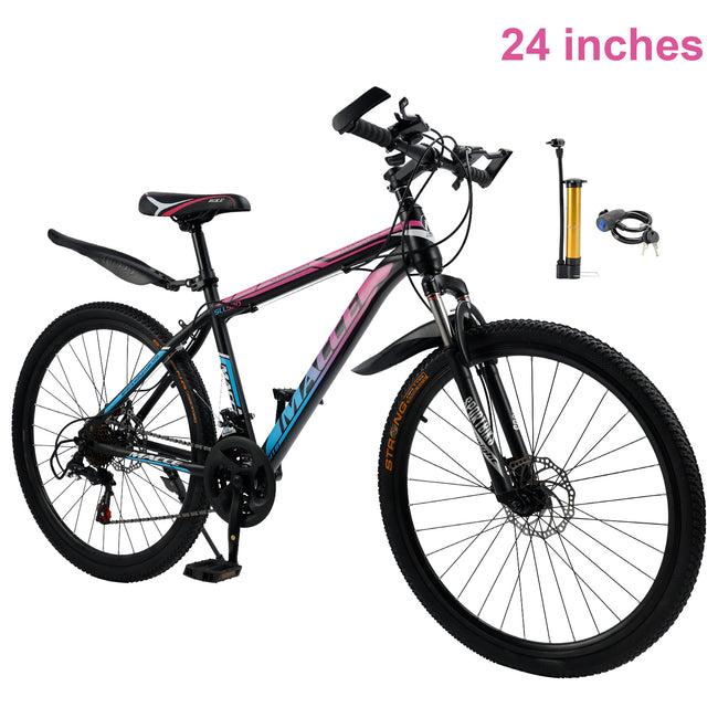 24 "Speichenrad 24 Geschwindigkeit Mountainbike Erwachsenenfahrrad Blau + Rosa