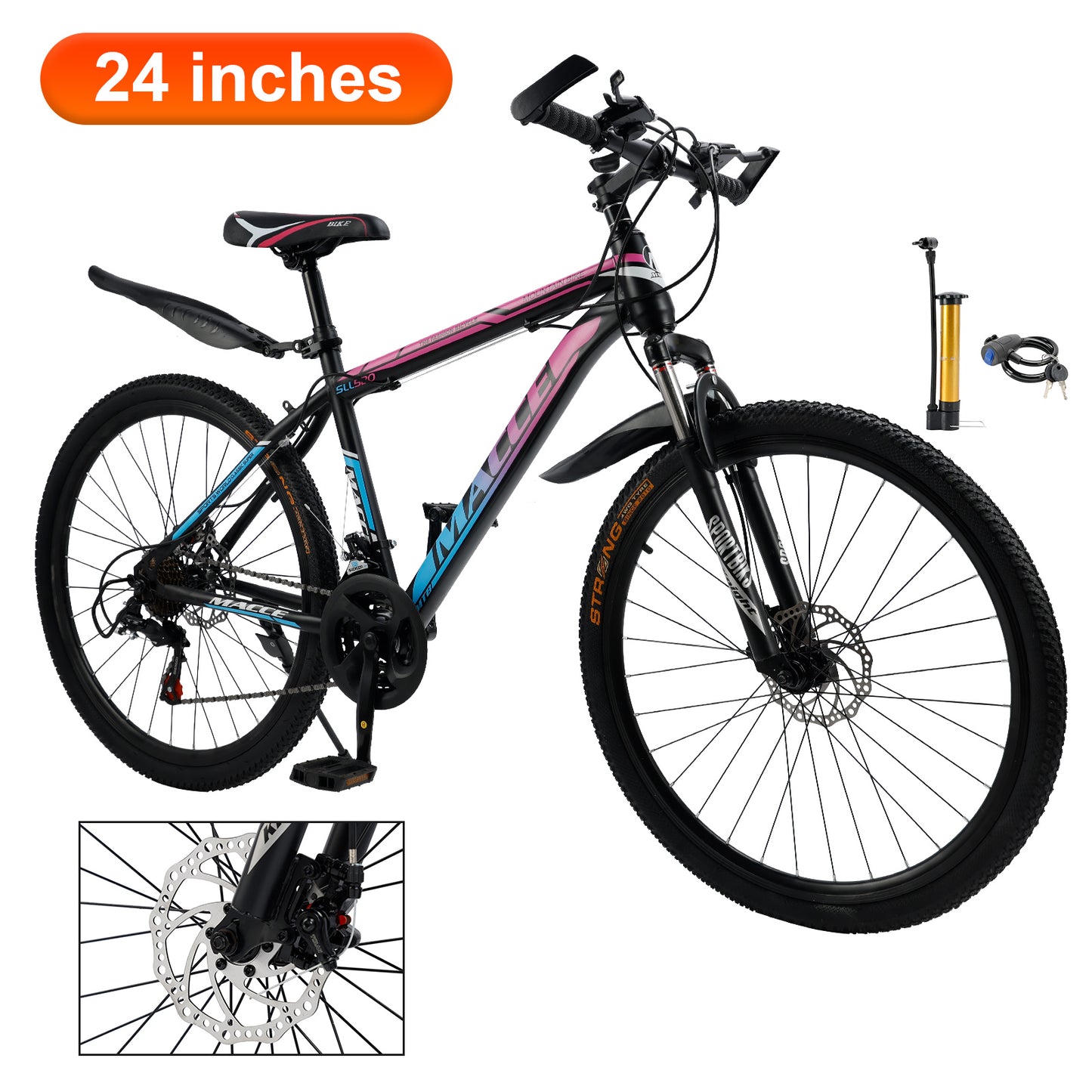 24 "Speichenrad 24 Geschwindigkeit Mountainbike Erwachsenenfahrrad Blau + Rosa