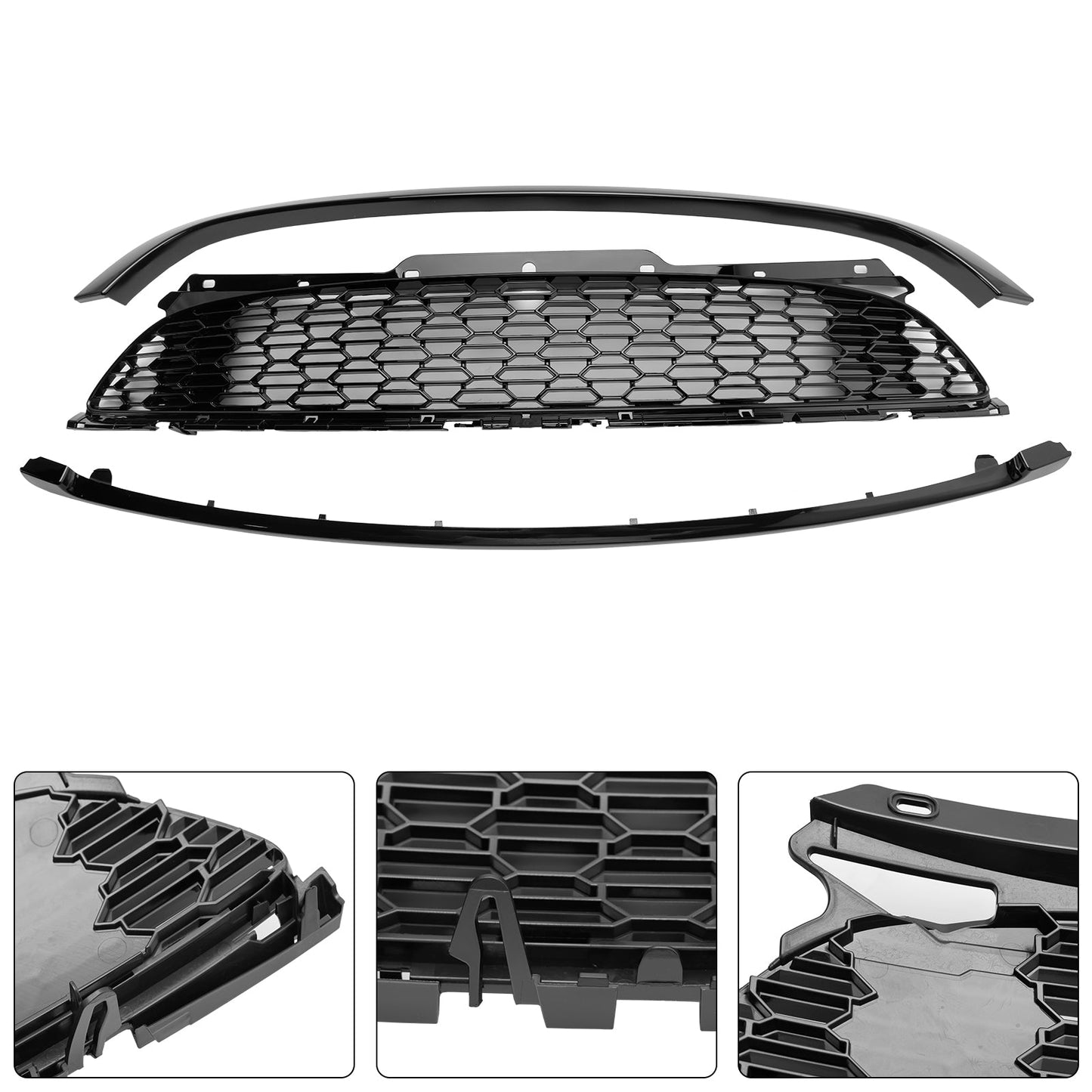 3 STüCKE Glanz Schwarz Front Grill Grille Fit Mini R55 R56 R57 R58 R59 Cooper S &amp; JCW